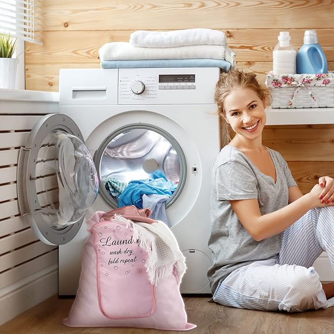 2 Pcs Travel Laundry Bag Washable Dirty Clothes Bag with Drawstring and Zipper for Suitcase, 22 x 18 Inch (Pink, Gray,Bubble)