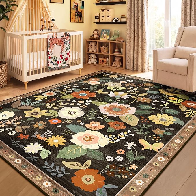 RELEANY Floral 8x10 Area Rugs Washable Print Boho Cute Carpet Non Slip Flower - Image 6