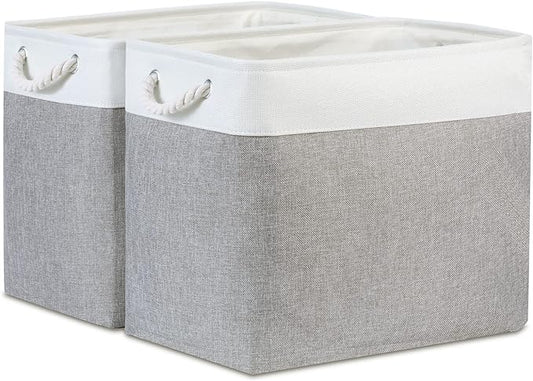 Bidtakay Large Storage Bins for Clothes Fabric Deep Baskets for Organizing Set of 2 Grey Fabric Pantry Storage Bins for Hallway Living Room Blankets 17x12x15 in Extra Large Shelf Tote Baskets