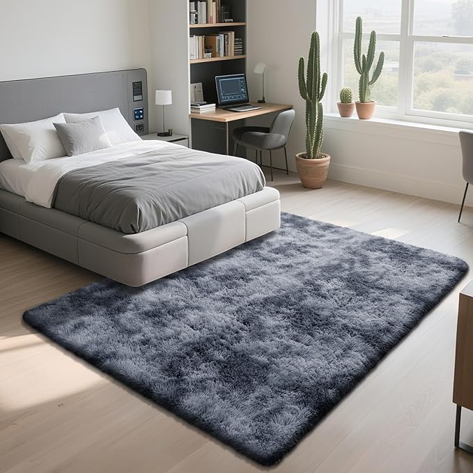 yongyangjuxin Fluffy Rug Shag Area Rug, Mottling Dark Grey 6x9 Area Rugs - Image 3