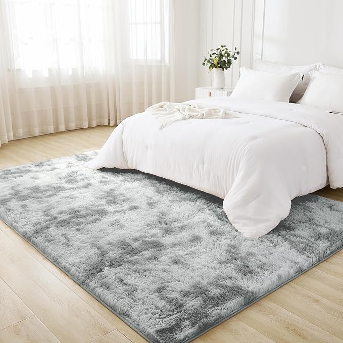 Litanika 8x10 Shag Area Rug for Living Room Bedroom, Tie-Dyed Light Grey High - Image 3