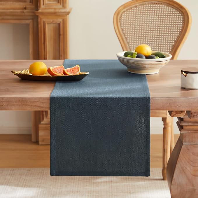 Rustic Cotton Linen Table Runner, 13x72 Inches Navy | Farmhouse Style Linen - Image 4
