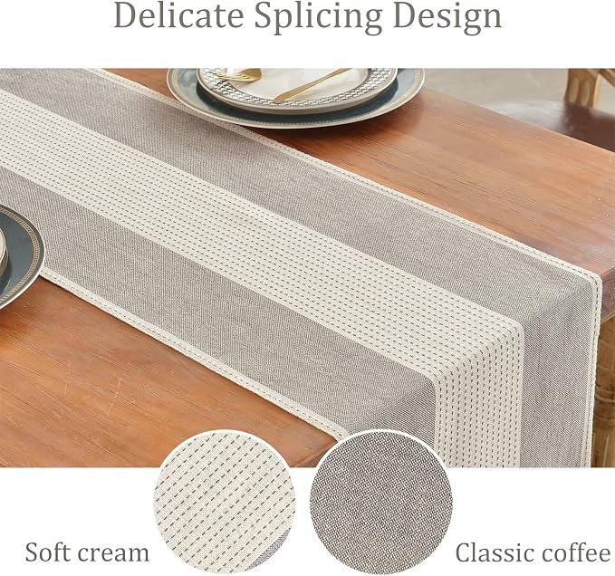Wracra Linen Table Runner, Stripe Table Runners 108 Inches Long Coffee | - Image 3
