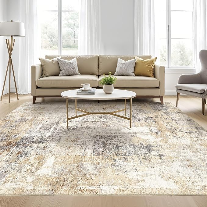 Square Rug 8x8 Living Room: Large Washable Abstract Modern Soft Area Rug Stain - Image 5
