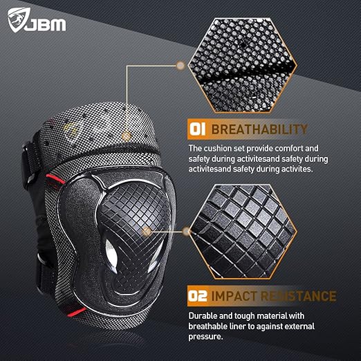 JBM Teenager Adult Bike Knee Pads and Elbow Pads with Wrist Guards Protective Gear Set for Biking, Riding, Cycling and Multi Sports Safety Scooter, Skateboard, Bicycle