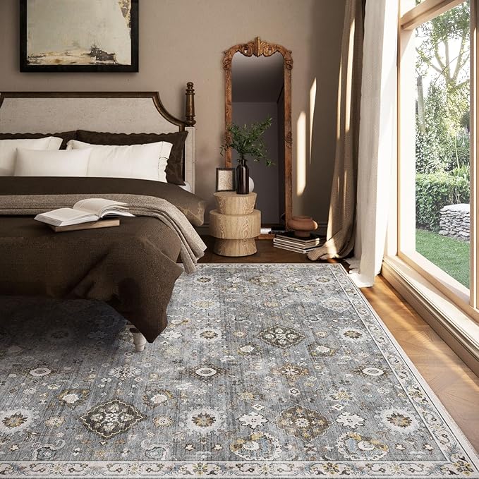 Machine Washable Rug for Living room: 6x9 Area Rugs Boho Vintage Rugs Stain - Image 3