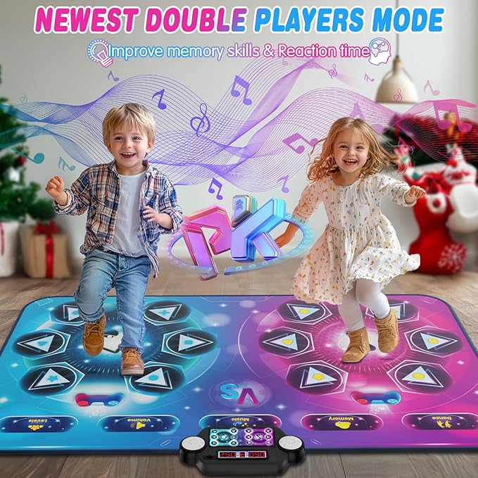 Dance Mat Toy Gift for Kids ages 3-12, Dancing Music Playmat with 12 Key, Large Size (59*38 in), Double User Challenge Game Christmas Birthday Gift for Girls Boys 5 6 7 8 9 10 11 12 Year Old