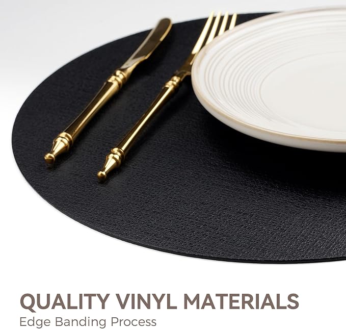13" Round Placemats Set of 8, Reversible Faux Leather Heat Resistant Table Mats - Image 5