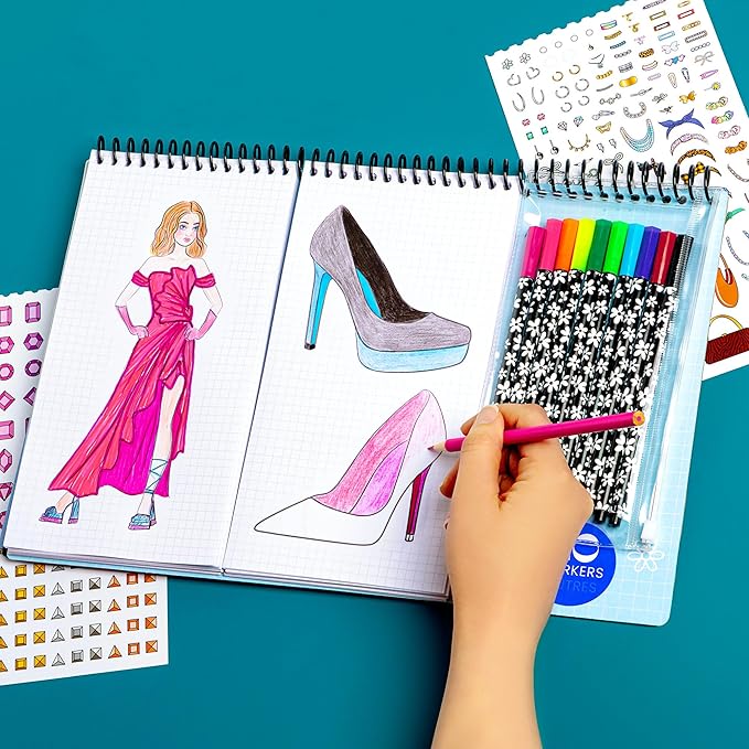 Fashion Angels Fashion & Accessory Design Sketch Set, Includes Sketch Pad with Stickers & Markers, Ultimate Fashion Design Sketch Book for Girls