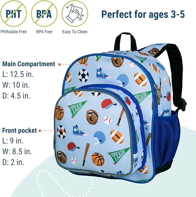 Wildkin 12-inch Kids Backpack – Padded, Adjustable, Ideal for Daycare & Travel - Game On