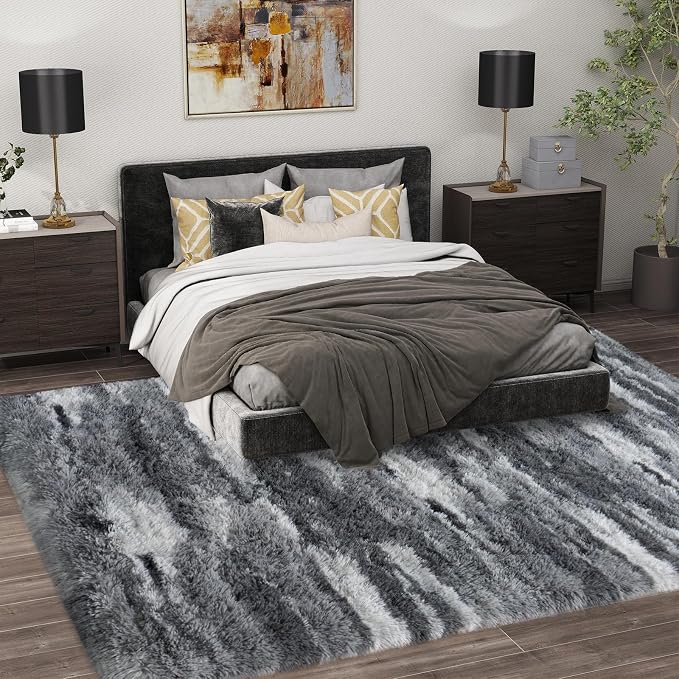 Shag Rugs for Living Room 9x12, Ultra Soft Abstract Grey Big Fuzzy Rugs for - Image 3