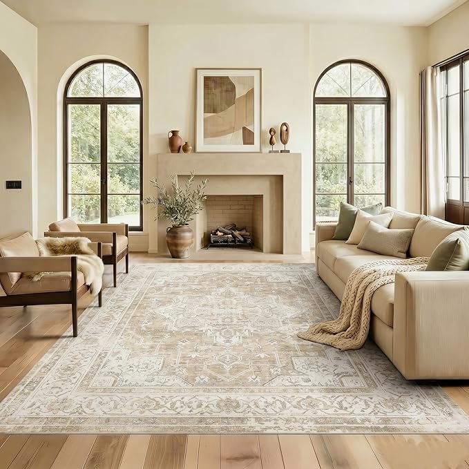8x10 Area Rug for Living Room-Vintage Farmhouse Boho Floral Neutral Washable by Unknown