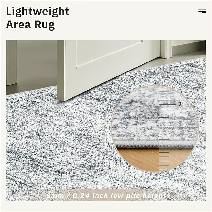 Soalmost 5x7 Area Rugs Gray Low Pile Indoor Washable Trendy Faded Style Rugs - Image 8
