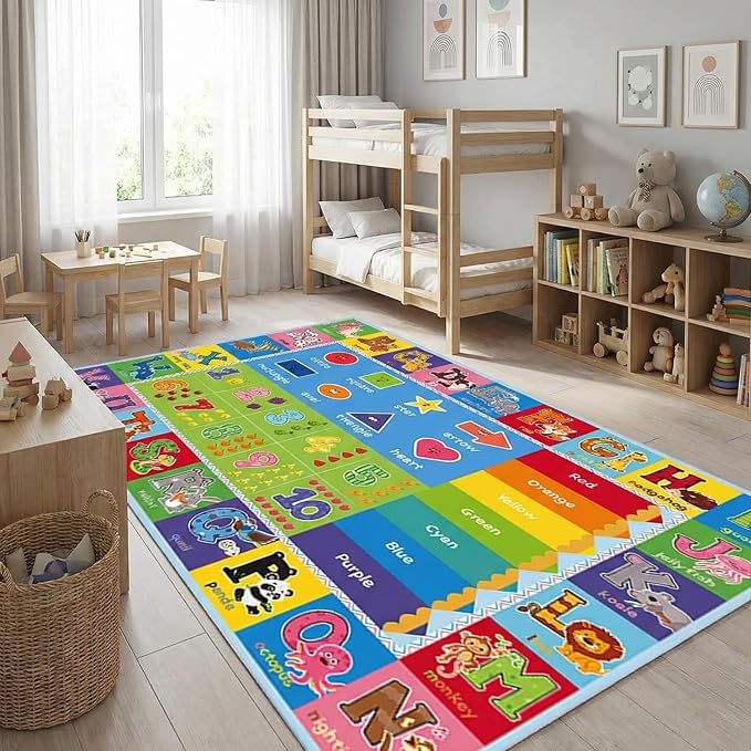 ABC Kids Rug, 78.7" x 59" Alphabet Floor Rug | Roomy alphabet layout, colorful - Image 8