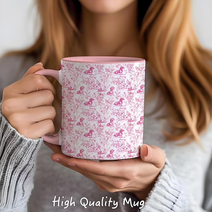 Pink Chinoiserie Dachshund Mug, Grandmillennial Sausage Weiner Dog Coffee Tea - Image 2