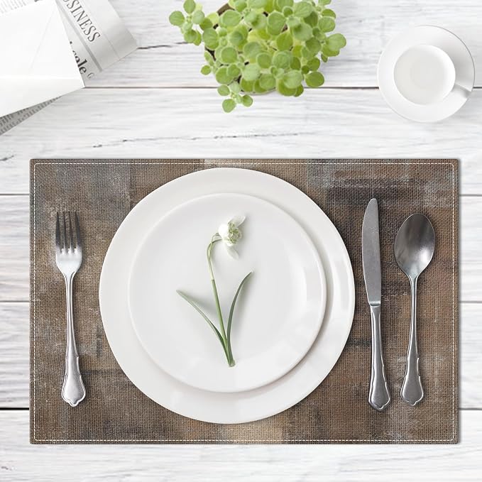 Emvency Farmhouse Placemats Set of 6, 12x18 Inch, Rustic Neutral Brown | - Image 2