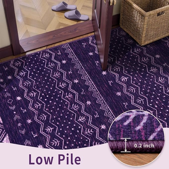 SERISSA 2x5 Kitchen Runner Rug, Washable Non-Slip Purple and White Boho Rug - Image 7
