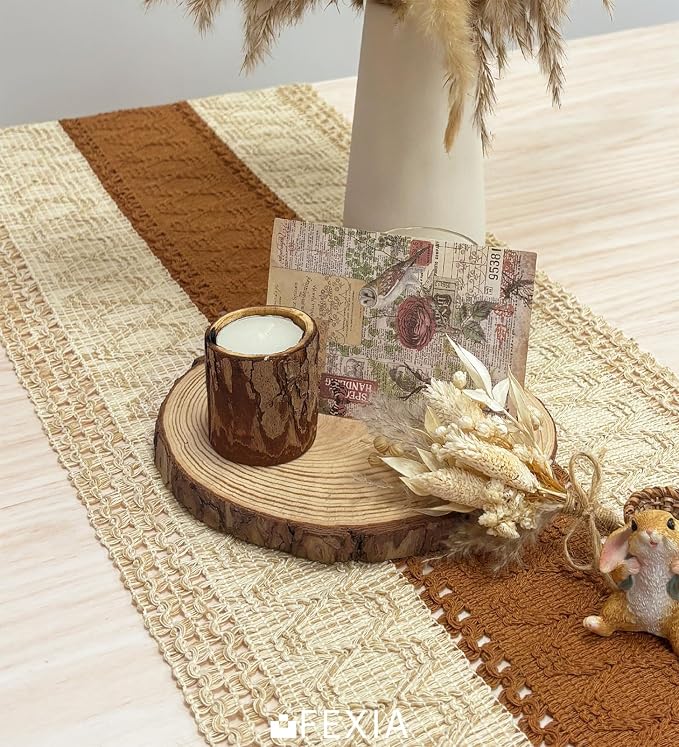 Boho Table Runner for Home Decor 12x60 Fall Coffee Table Decor Caramel | 60 - Image 6