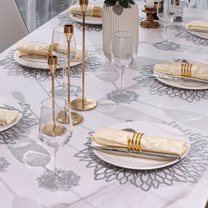 Snowkingdom 6 Pack Silver Placemats Metallic Glitter Pressed Vinyl Dinning - Image 5