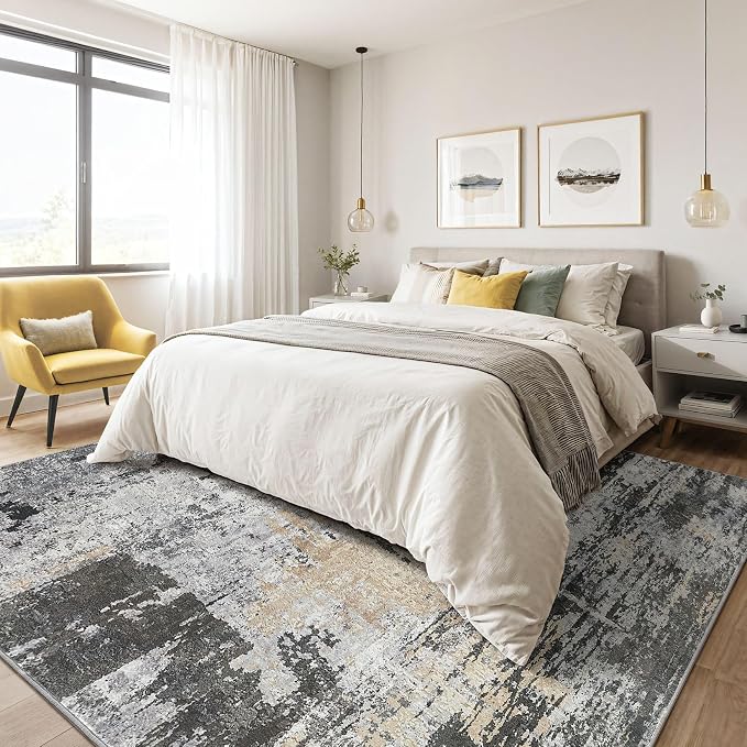7x9 Area Rug Living Room: Washable Large Abstract Modern Soft Rug Stain - Image 4