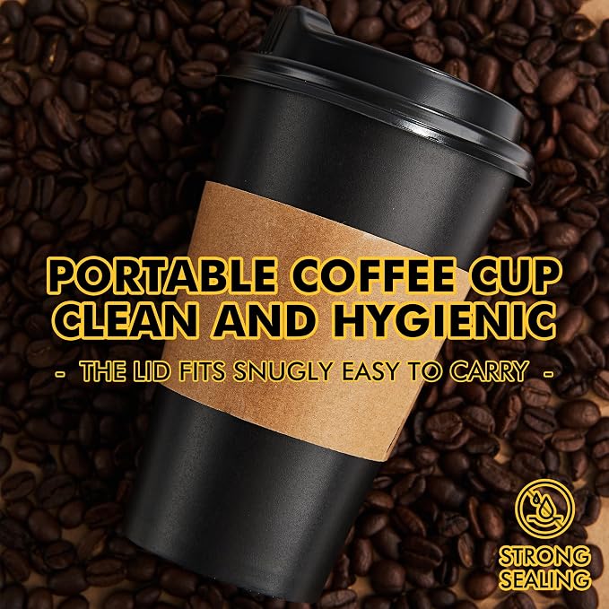 RACETOP 16 oz 100 Pack Black Disposable Coffee Cups - Image 3