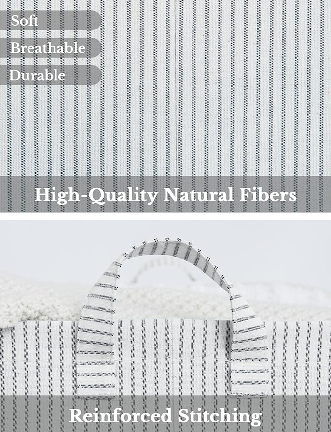 StorageWorks Storage Bins, Fabric Storage Bins for Shelves, Large Storage Baskets with Metal Frame, Closet Baskets and Bins with Handles, Gray and White Stripes, 2-Pack