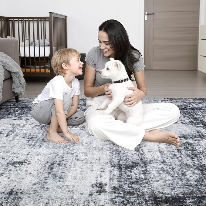 4x4 Area Rug Living Room Rug: Washable Modern Abstract Soft Thin Rug Indoor - Image 8