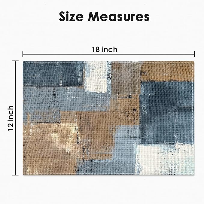 Emvency Farmhouse Placemats Set of 6, 12x18 Inch, Geometric Blue Brown | - Image 3