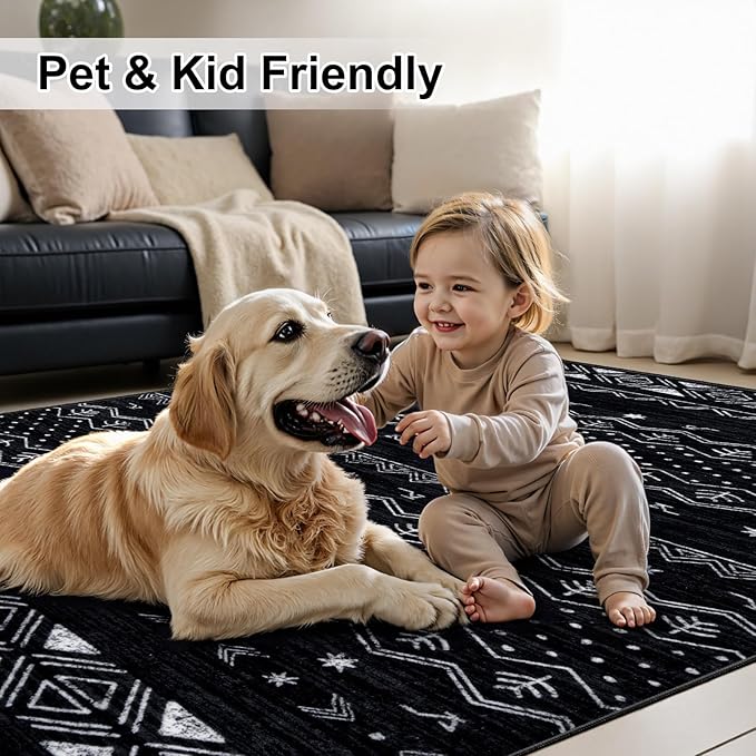 SERISSA 3x5 Area Rugs for Living Room, Washable Non-Slip Black and White Small - Image 6