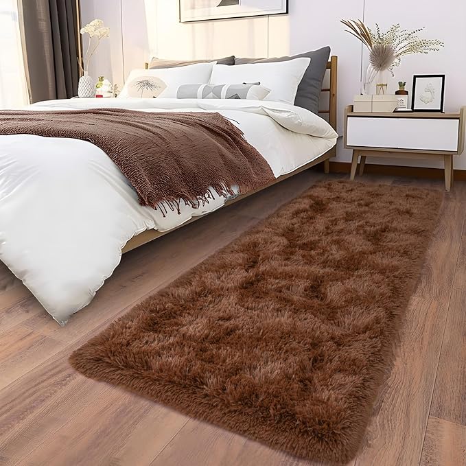 Soft Runner Rugs for Bedroom Hallways, 2x6 Brown Fluffy Shag Throw Area Rug Non - Image 7