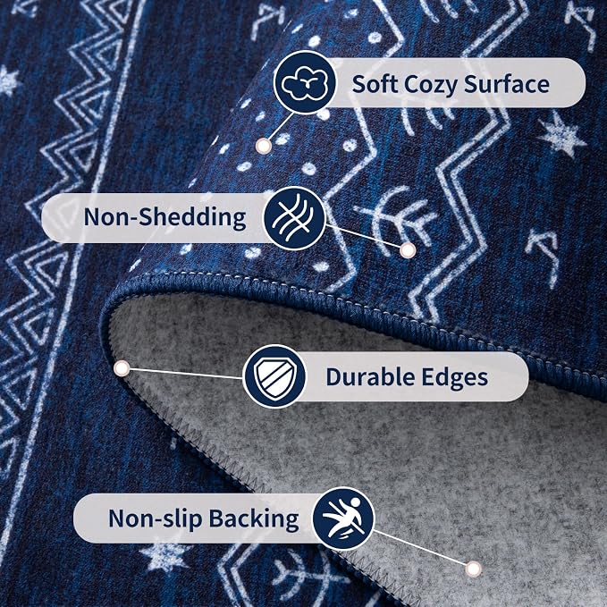 SERISSA 8x10 Area Rugs for Living Room, Washable Non-Slip Blue and White Boho - Image 4