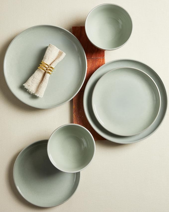 18 Piece Dinnerware Set for 6, Reactive Glaze Terracotta Plates and Bowls Set - Image 4