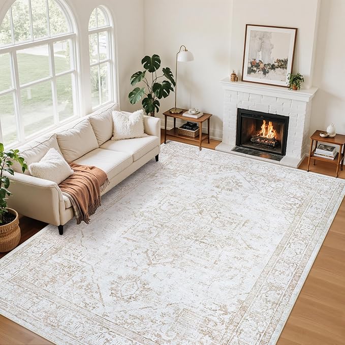 5x7 Area Rugs for Bedroom:Beige Washable Vintage Medallion Rug Non-Slip Soft by Unknown
