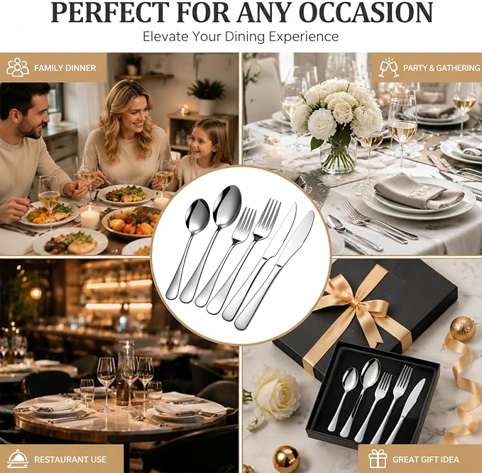 60-Piece Silverware Set with Steak Knives - Image 7