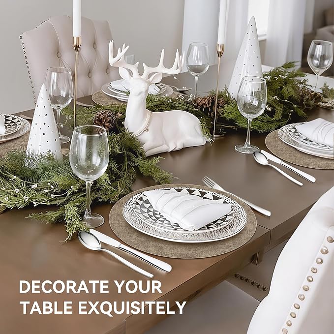 13" Round Placemats Set of 6, Reversible Faux Leather Heat Resistant Table Mats - Image 6