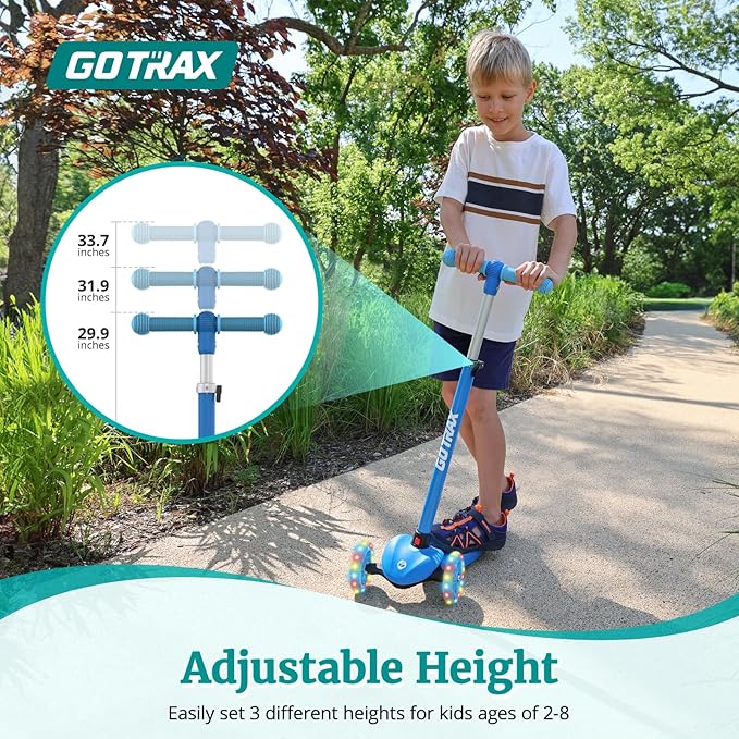 Gotrax KS1 Kids Kick Scooter, LED Lighted Wheels and 3 Adjustable Height Handlebars, Lean-to-Steer & Widen Anti-Slip Deck, 3 Wheel Scooter for Boys & Girls Ages 2-8 and up to 110 Lbs