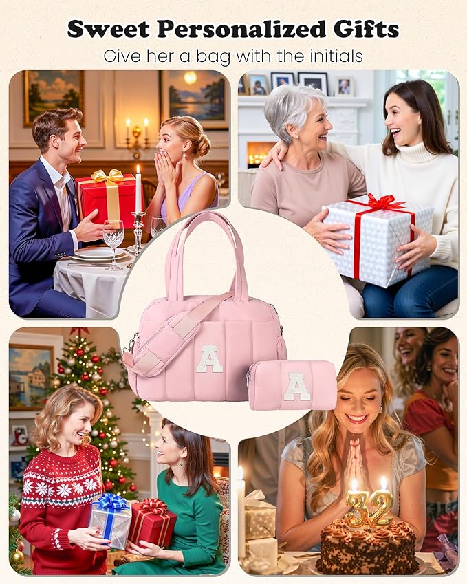 Duffle Bag for Travel, Weekender Bags for Women，Mom Birthday Gift, Initial Overnight Bag with Wet Pocket，Lightweight Travel Bags Personalized Gym Tote with Makeup Pouch