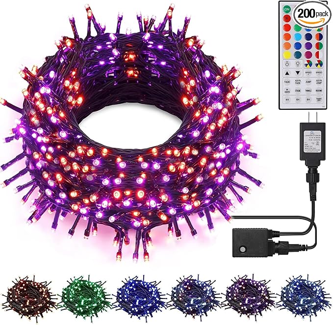 HOME LIGHTING 66ft Christmas Decorative Mini Lights, 200 LED RGB Changing 8 Functional Green Wire Fairy Halloween Lights with Remote Timer, Plug in Indoor Outdoor Xmas Wedding Party Decor