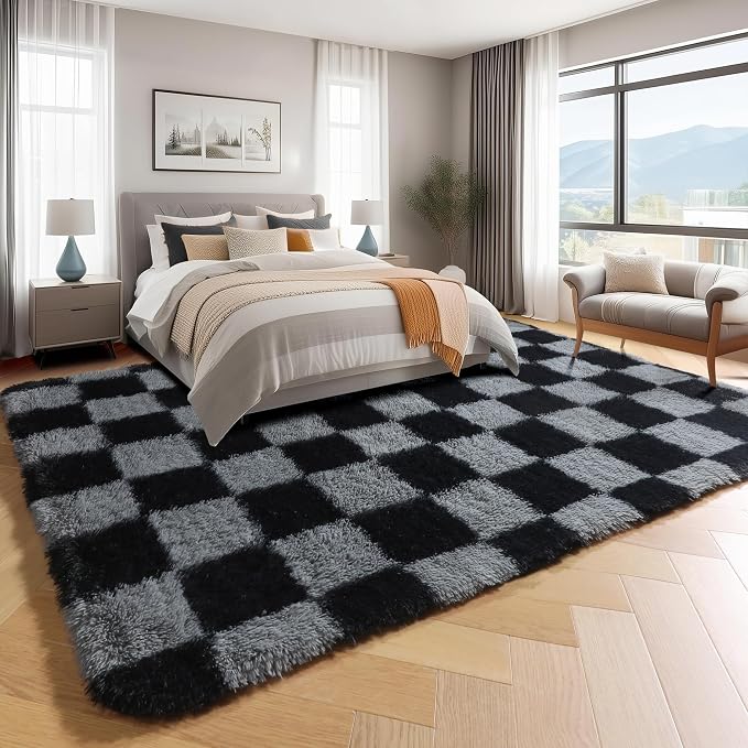 KICMOR 8x10 Area Rugs for Living Room, Large Fluffy Soft Black and Grey - Image 3