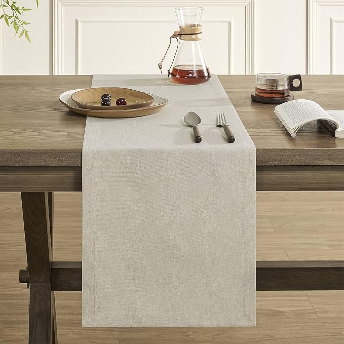 Basic Linen Style Table Runner, 14x36 Inch Raw Linen | Mitered Corner Design - Image 2
