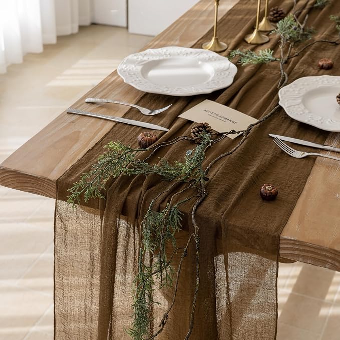 3Pcs Coffee Cheesecloth Table Runner 120 Inches by KEKETOARRANGE