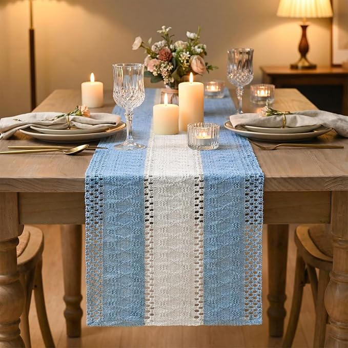 Artoid Mode Sky Blue Farmhouse Woven Table Runner 12x48 Inch | Holiday Rustic - Image 2