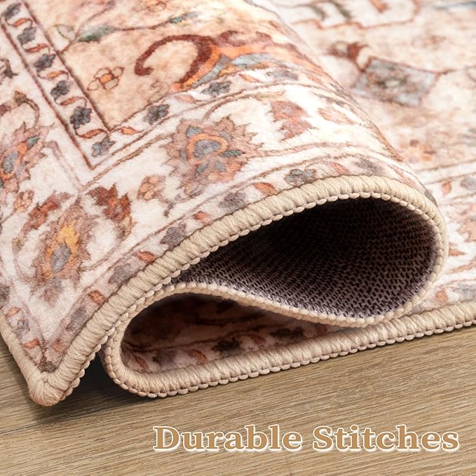 SERISSA Boho 8x10 Area Rugs Peach Cream, Washable Vintage Large Living Room Rug - Image 5