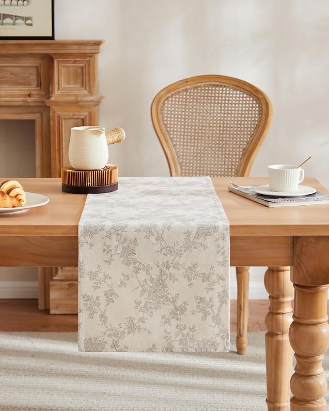 French Pastoral Farmhouse Table Runners, 13x90 Inch Grey | 100% Organic Cotton - Image 2