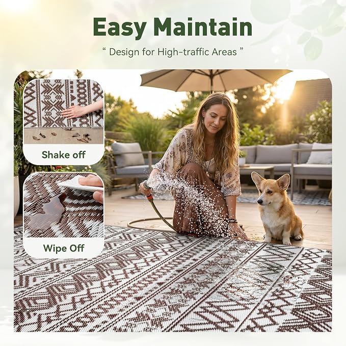MontVoo-Outdoor Rug Carpet Waterproof 6x9 ft Reversible Patio Rug RV Camping - Image 8