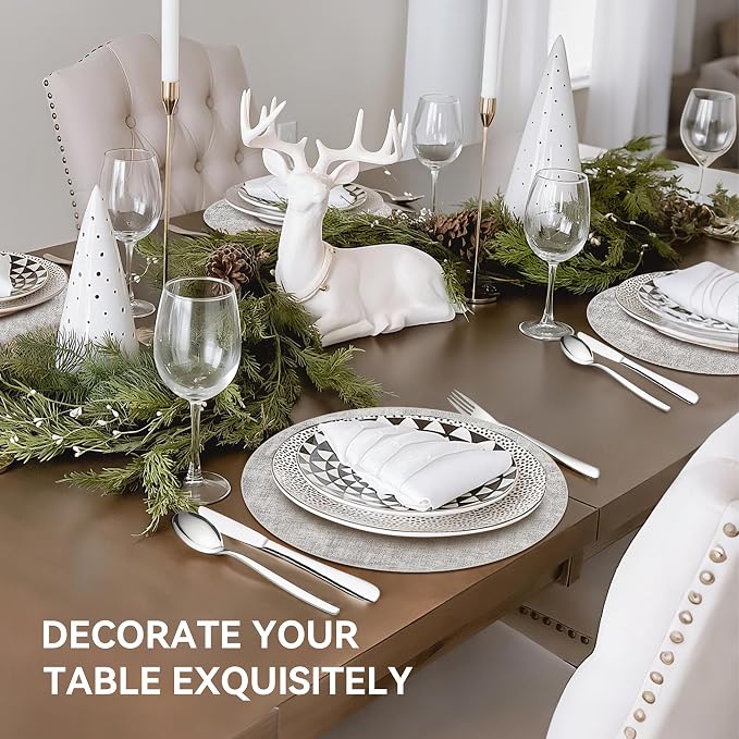 13" Round Placemats Set of 12, Reversible Faux Leather Heat Resistant Table Mats - Image 6