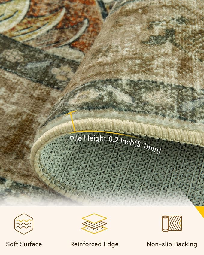 RELEANY Area Rugs Round 6ft Washable Non-Slip, Floral Vintage Distress - Image 4