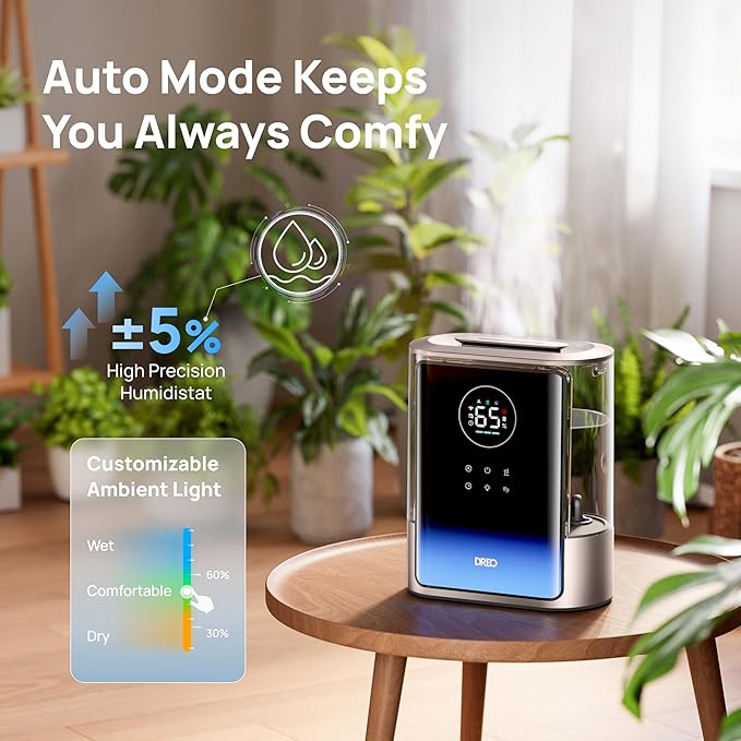 Dreo 8L Smart Humidifiers for Bedroom 600ft², 80H Runtime Warm&Cool Supersized Mist Humidifier for Large Room Indoor, Quiet Whole House humidifier for Baby, Plants, with Alexa/Google, Starlight,HM717S