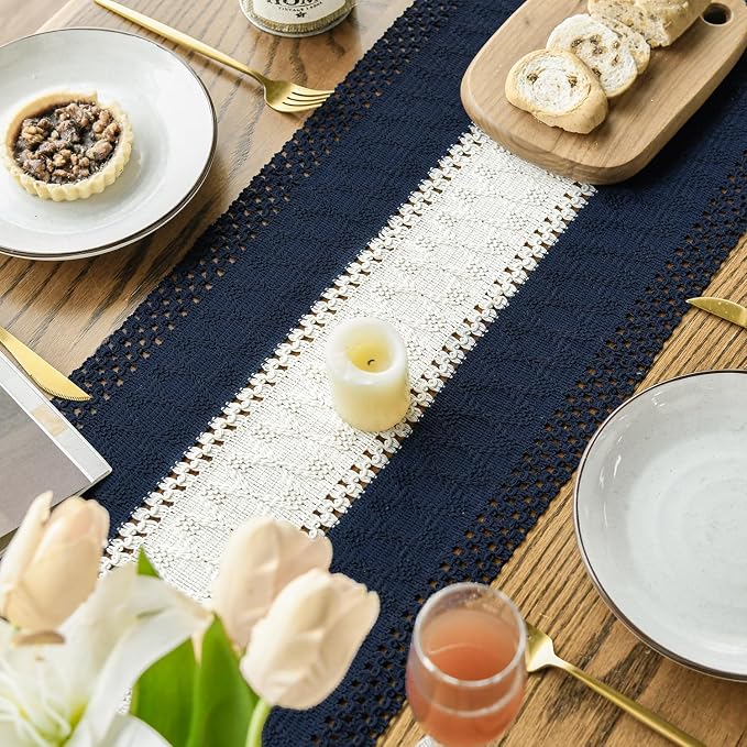 Artoid Mode Dark Blue Farmhouse Woven Table Runner 12x120 Inch | Seasonal - Image 4