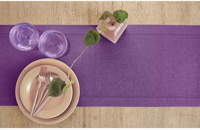 Solino Home 100% Pure Linen Dining Table Runner Purple Woven, 14 x 108 in | - Image 3